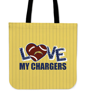 Love My Los Angeles Chargers Vertical Stripes Pattern Tote Bags