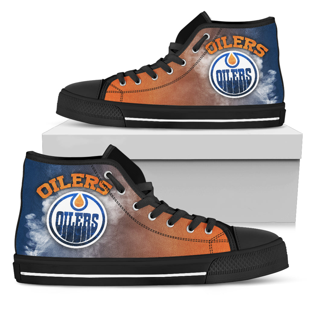 White Smoke Vintage Edmonton Oilers High Top Shoes