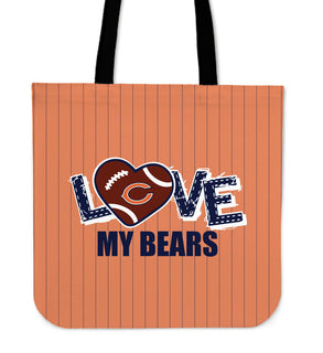 Love My Chicago Bears Vertical Stripes Pattern Tote Bags
