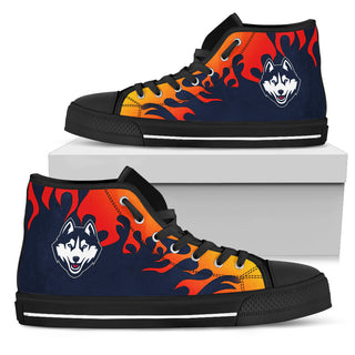 Fire Burning Fierce Strong Logo Connecticut Huskies High Top Shoes