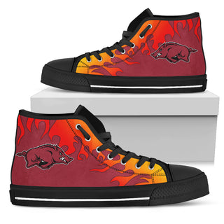 Fire Burning Fierce Strong Logo Arkansas Razorbacks High Top Shoes