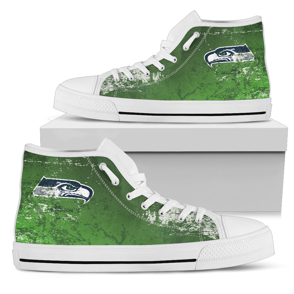 Grunge Vintage Logo Seattle Seahawks High Top Shoes