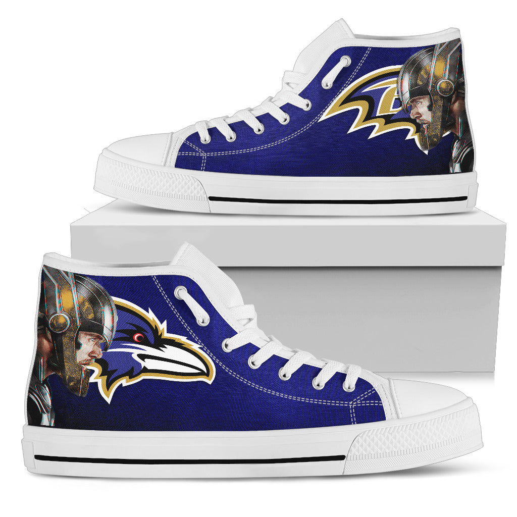 Thor Head Beside Baltimore Ravens High Top Shoes