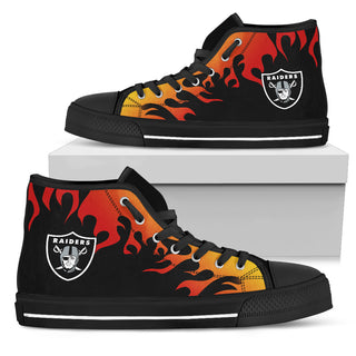 Fire Burning Fierce Strong Logo Oakland Raiders High Top Shoes