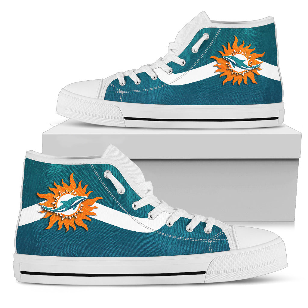 Simple Van Sun Flame Miami Dolphins High Top Shoes