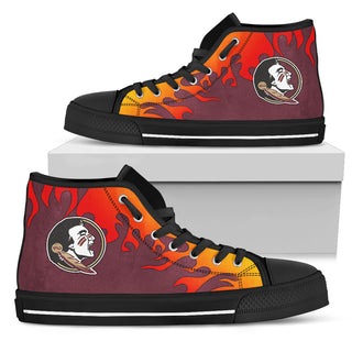 Fire Burning Fierce Strong Logo Florida State Seminoles High Top Shoes