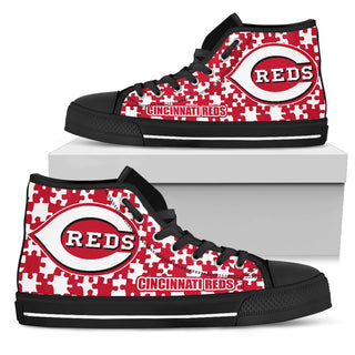 Puzzle Logo With Cincinnati Reds High Top Shoes