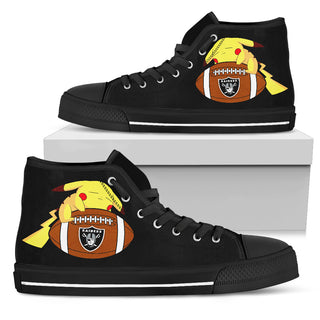 Cute Pikachu Laying On Ball Oakland Raiders High Top Shoes