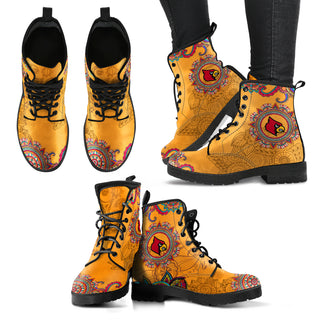 Golden Peace Hand Crafted Awesome Logo Louisville Cardinals Leather Boots