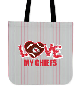 Love My Kansas City Chiefs Vertical Stripes Pattern Tote Bags
