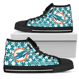 Puzzle Logo With Miami Dolphins High Top Shoes