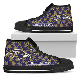 Puzzle Logo With Baltimore Ravens High Top Shoes