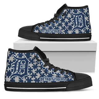 Puzzle Logo With Detroit Tigers High Top Shoes