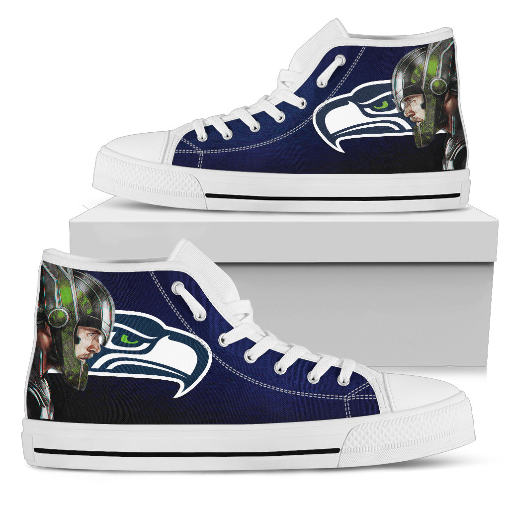 Thor Head Beside Seattle Seahawks High Top Shoes