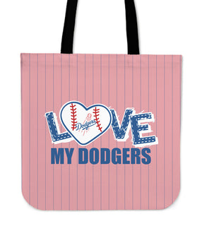 Love My Los Angeles Dodgers Vertical Stripes Pattern Tote Bags