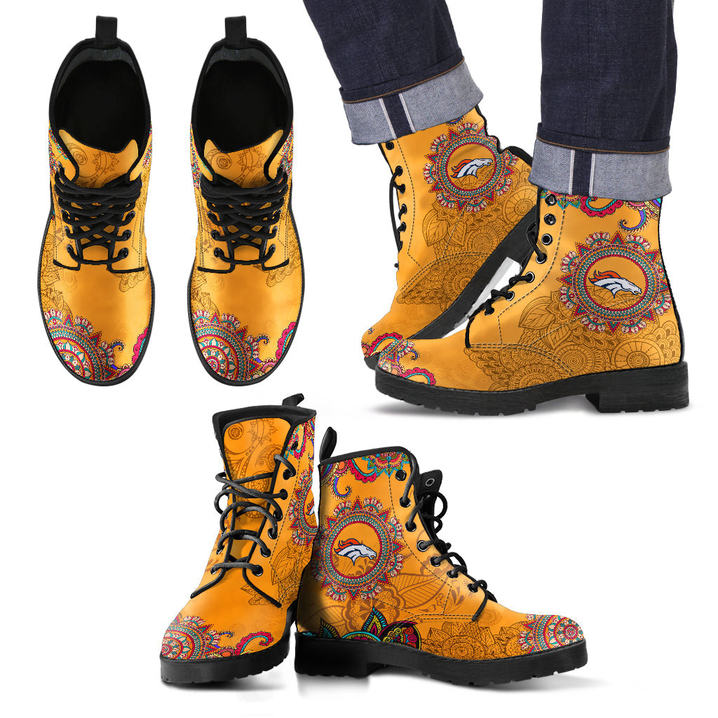 Golden Peace Hand Crafted Awesome Logo Denver Broncos Leather Boots