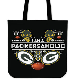 I Am A Packersaholic Green Bay Packers Tote Bags