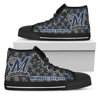 Puzzle Logo With Milwaukee Brewers High Top Shoes