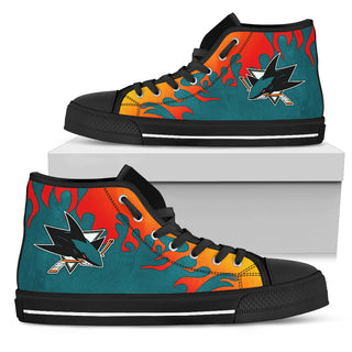 Fire Burning Fierce Strong Logo San Jose Sharks High Top Shoes