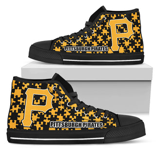 Puzzle Logo With Pittsburgh Pirates High Top Shoes