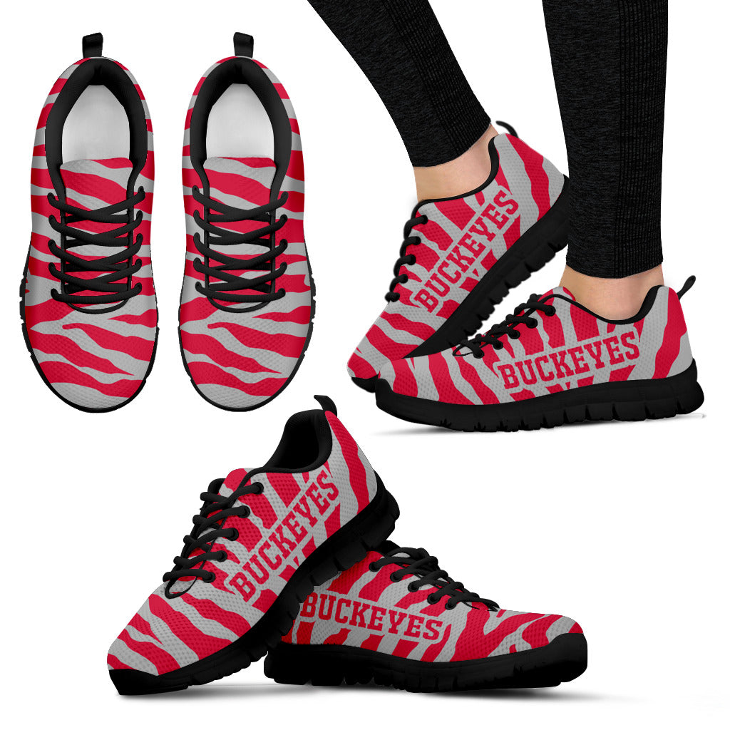 Tiger Skin Stripes Pattern Print Ohio State Buckeyes Sneakers
