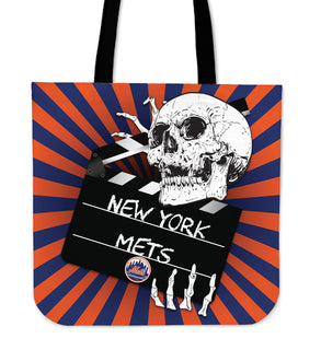 Clapper Film Skull New York Mets Tote Bags