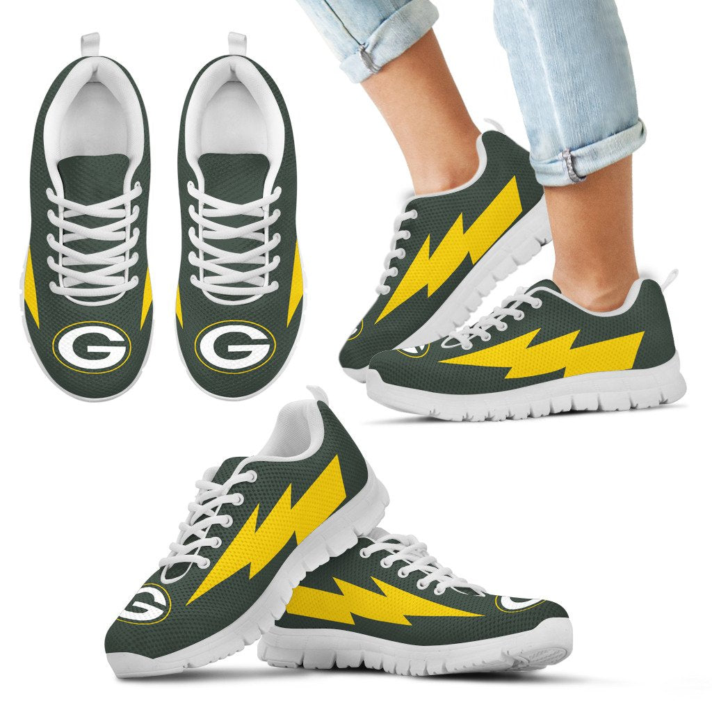 Cool Green Bay Packers Sneakers Thunder Lightning Amazing Logo