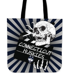Clapper Film Skull Connecticut Huskies Tote Bags