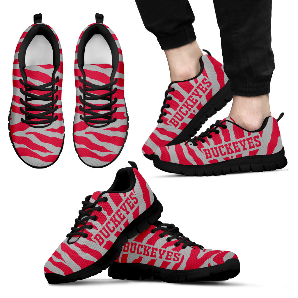 Tiger Skin Stripes Pattern Print Ohio State Buckeyes Sneakers