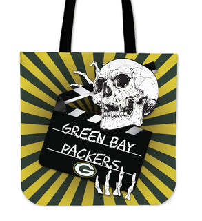 Clapper Film Skull Green Bay Packers Tote Bags