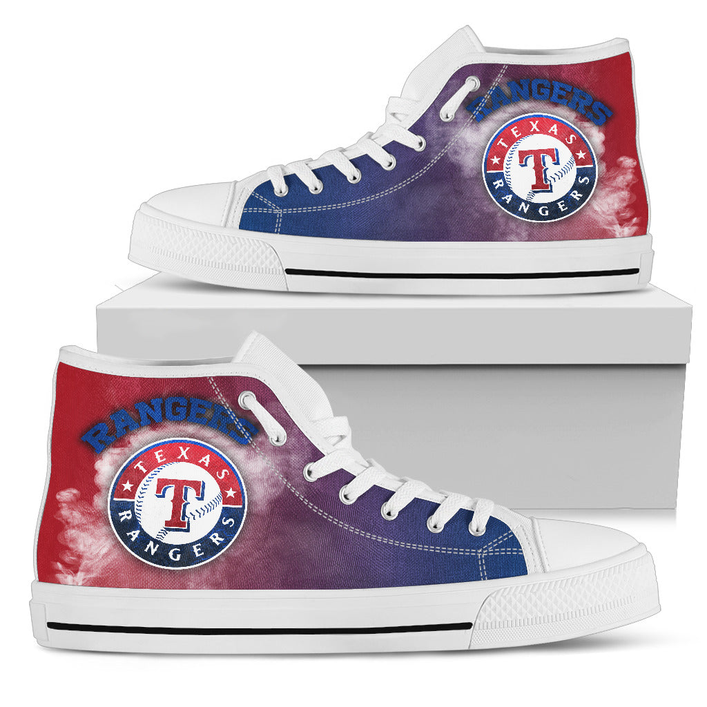 White Smoke Vintage Texas Rangers High Top Shoes