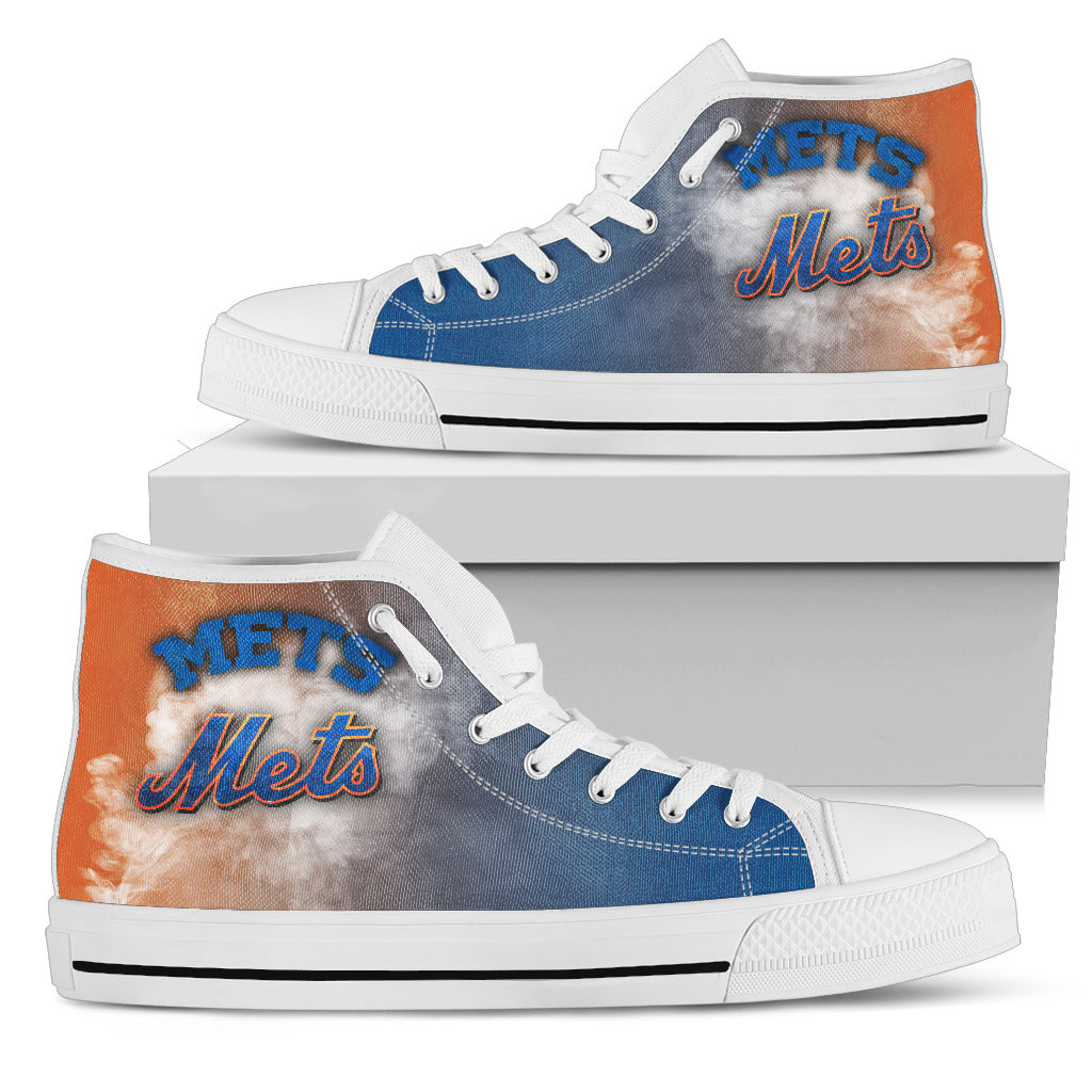 White Smoke Vintage New York Mets High Top Shoes