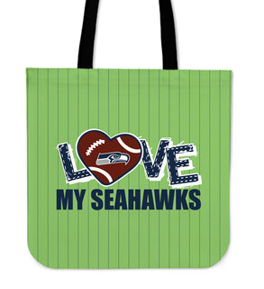 Love My Seattle Seahawks Vertical Stripes Pattern Tote Bags