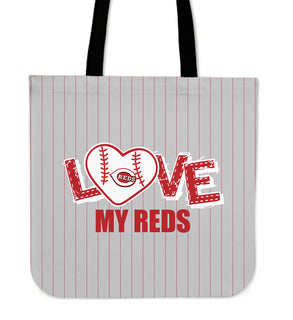 Love My Cincinnati Reds Vertical Stripes Pattern Tote Bags
