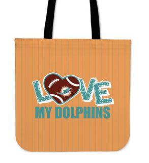 Love My Miami Dolphins Vertical Stripes Pattern Tote Bags