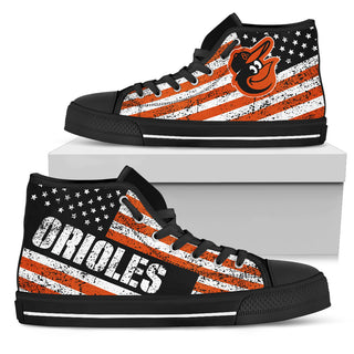 America Flag Italic Vintage Style Baltimore Orioles High Top Shoes