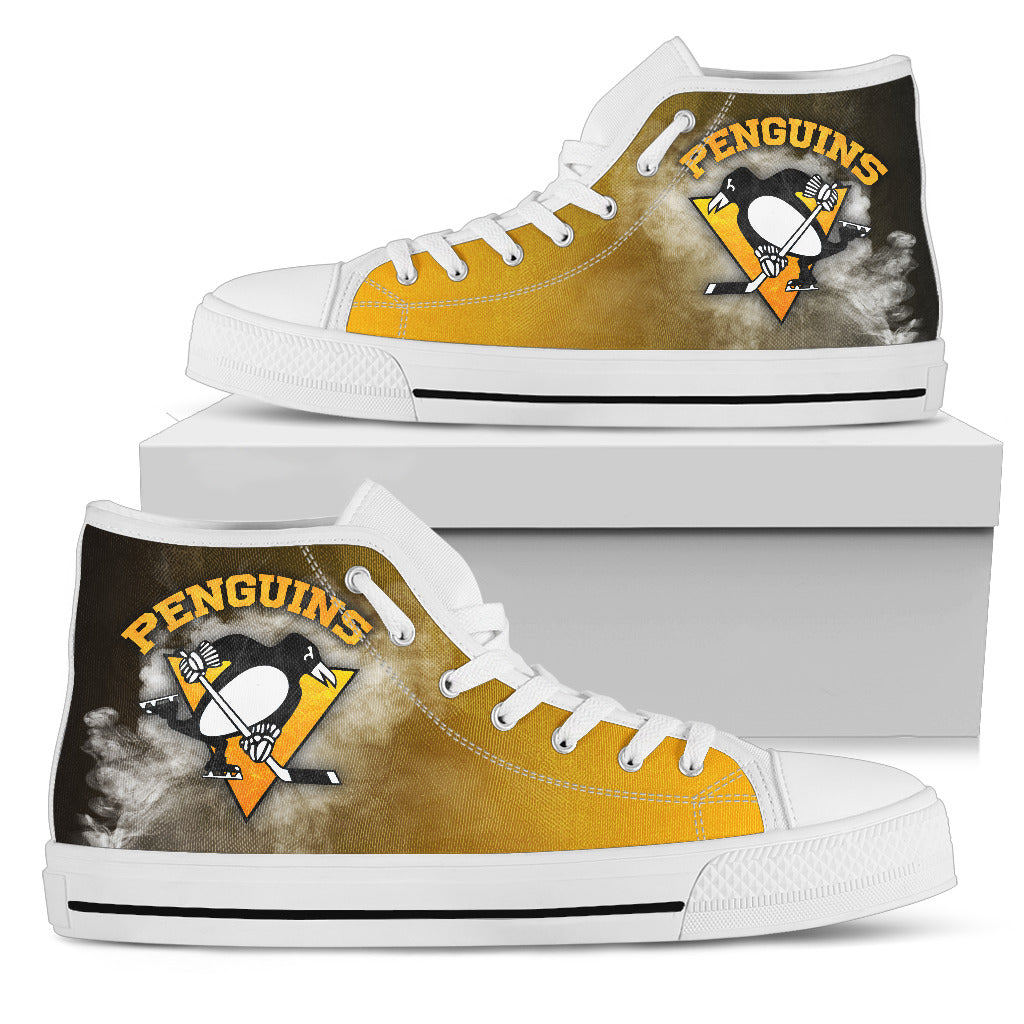 White Smoke Vintage Pittsburgh Penguins High Top Shoes