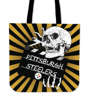 Clapper Film Skull Pittsburgh Steelers Tote Bags