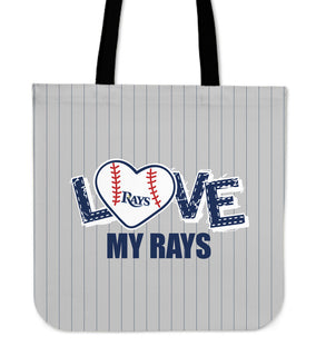 Love My Tampa Bay Rays Vertical Stripes Pattern Tote Bags