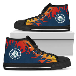 Fire Burning Fierce Strong Logo Seattle Mariners High Top Shoes