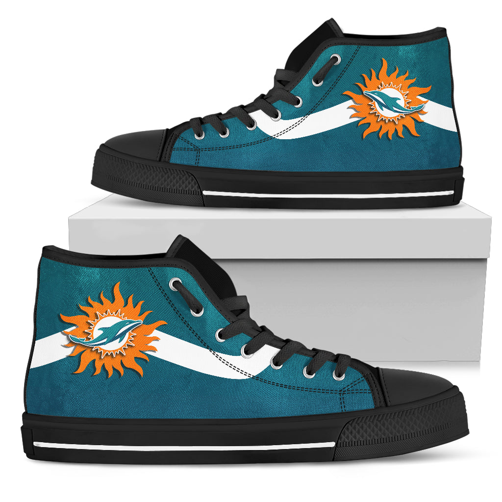 Simple Van Sun Flame Miami Dolphins High Top Shoes