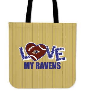 Love My Baltimore Ravens Vertical Stripes Pattern Tote Bags