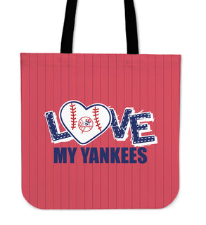 Love My New York Yankees Vertical Stripes Pattern Tote Bags