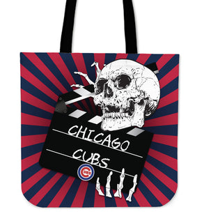 Clapper Film Skull Chicago Cubs Tote Bags