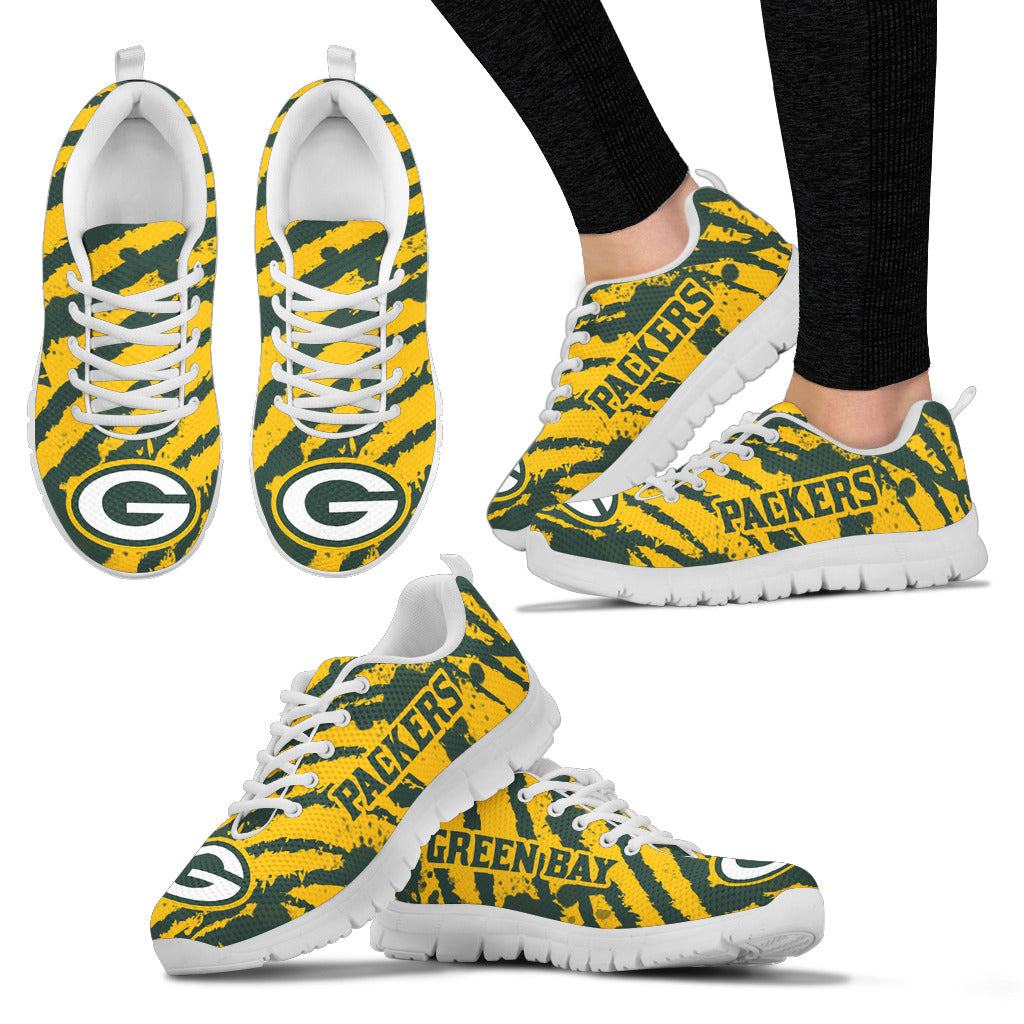 Stripes Pattern Print Green Bay Packers Sneakers V3