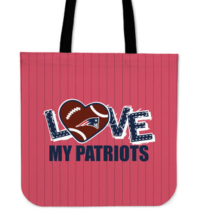 Love My New England Patriots Vertical Stripes Pattern Tote Bags