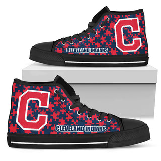 Puzzle Logo With Cleveland Indians High Top Shoes