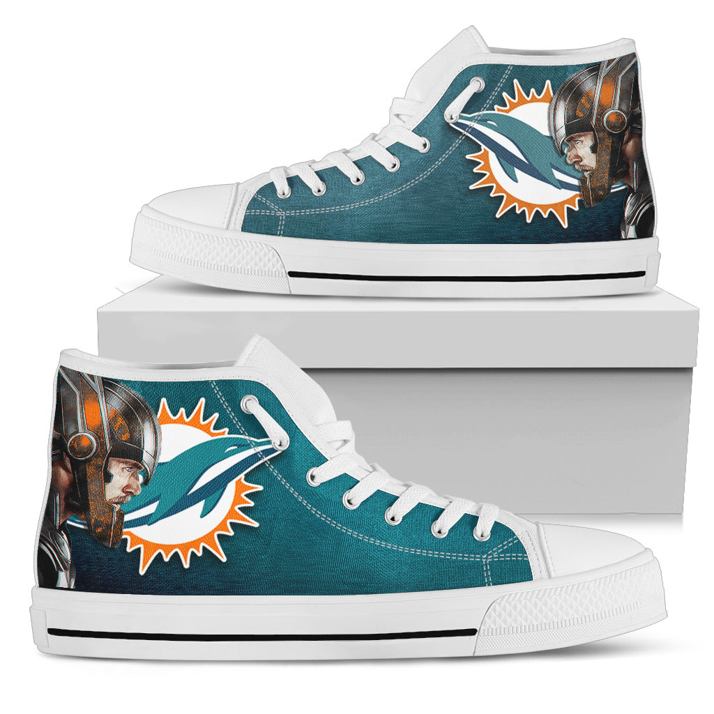 Thor Head Beside Miami Dolphins High Top Shoes