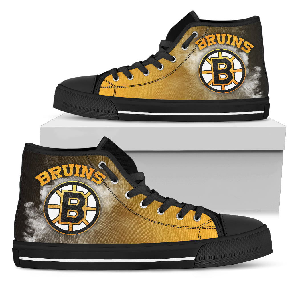 White Smoke Vintage Boston Bruins High Top Shoes