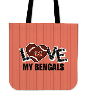 Love My Cincinnati Bengals Vertical Stripes Pattern Tote Bags
